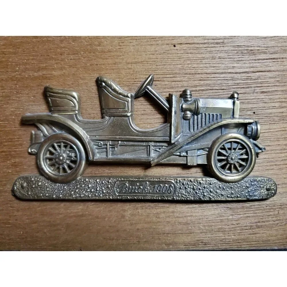 4 Vintage Framed Brass Wall Hangings Plaques Buick Chevrolet Automobiles Japan